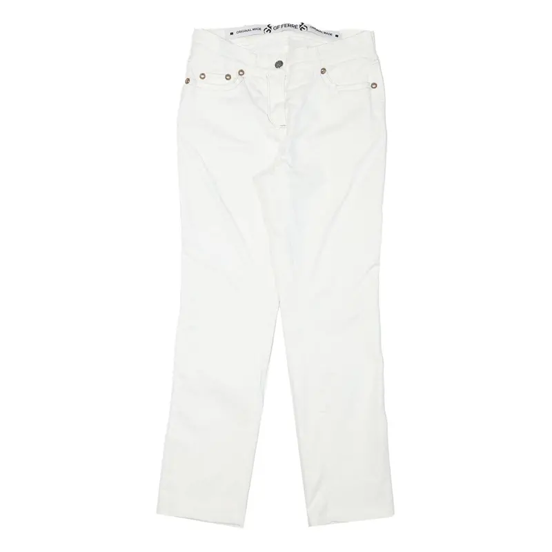 Gf Ferre Womens Slim White Jeans Cotton Blend Zip W27 L27 Stylish Classic 1
