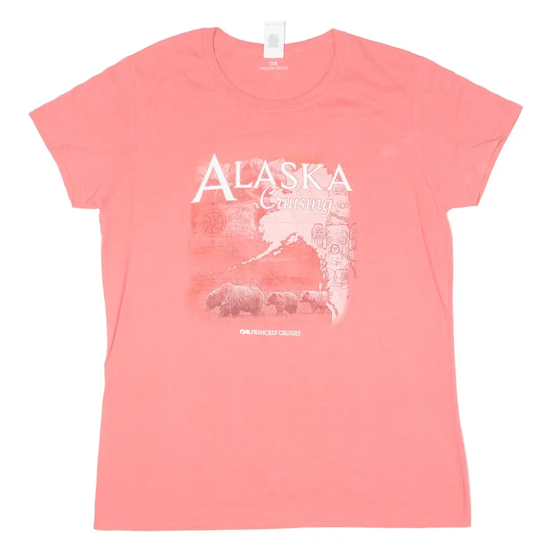 Gildan Alaska Cruising Womens T-Shirt Pink Usa Crew Neck L 1