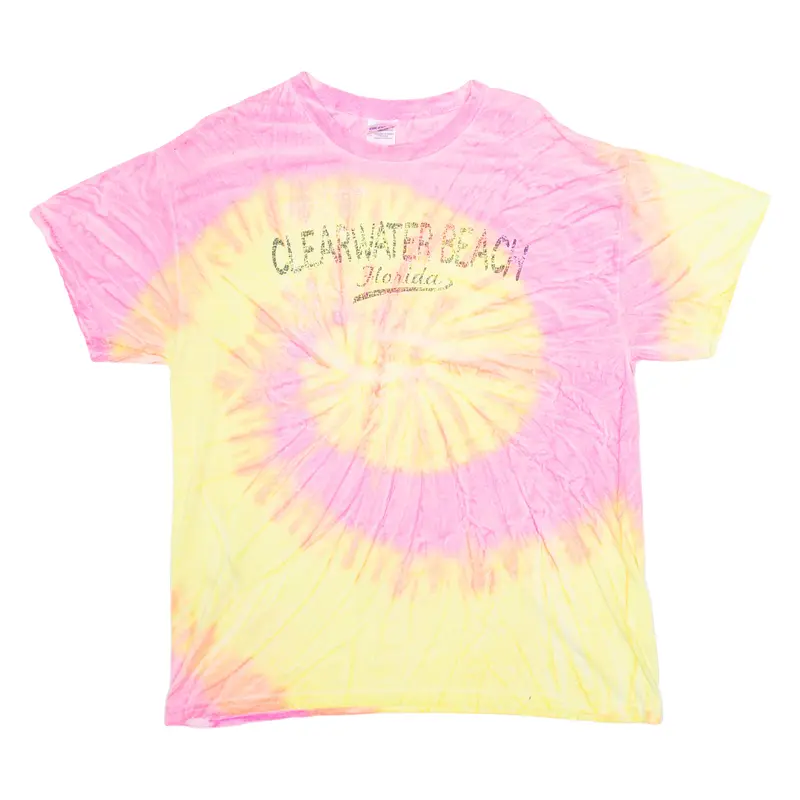 Gildan Clearwater Beach Florida Womens Tie Dye T-Shirt Pink Usa L 1
