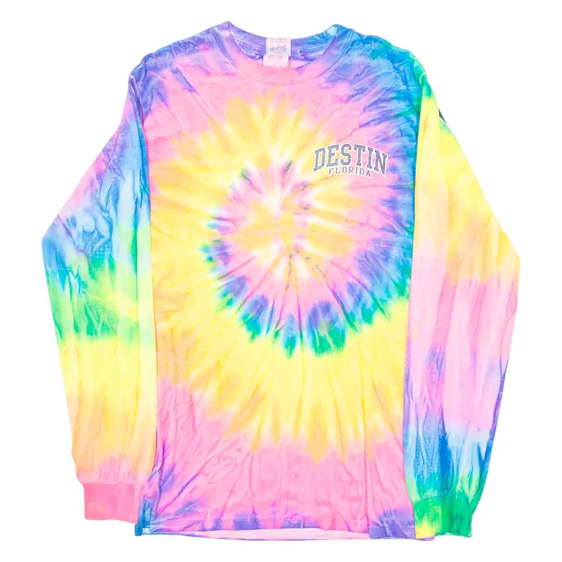 Gildan Destin Florida Mens Tie Dye T-Shirt Pink Long Sleeve Usa S 1