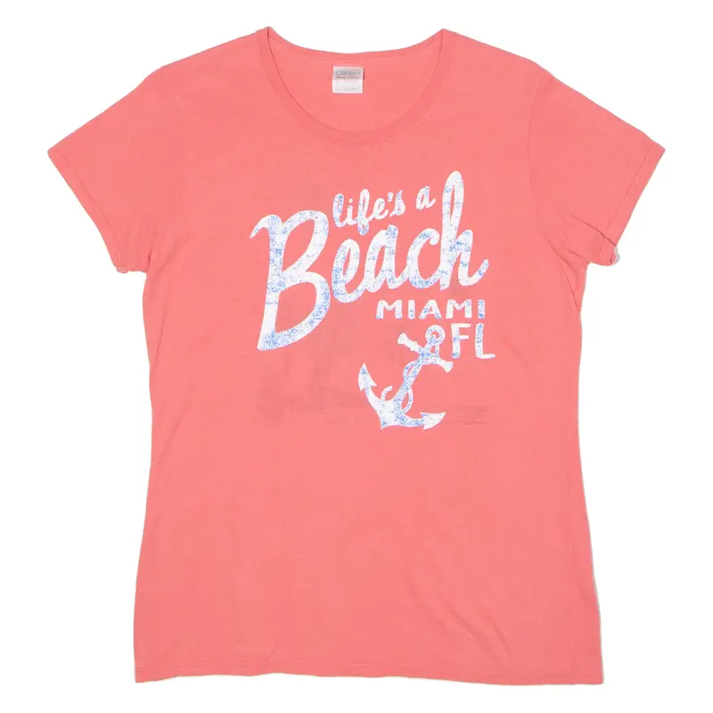 Gildan Life's A Beach Miami Florida Womens T-Shirt Pink Usa Crew Neck L 1