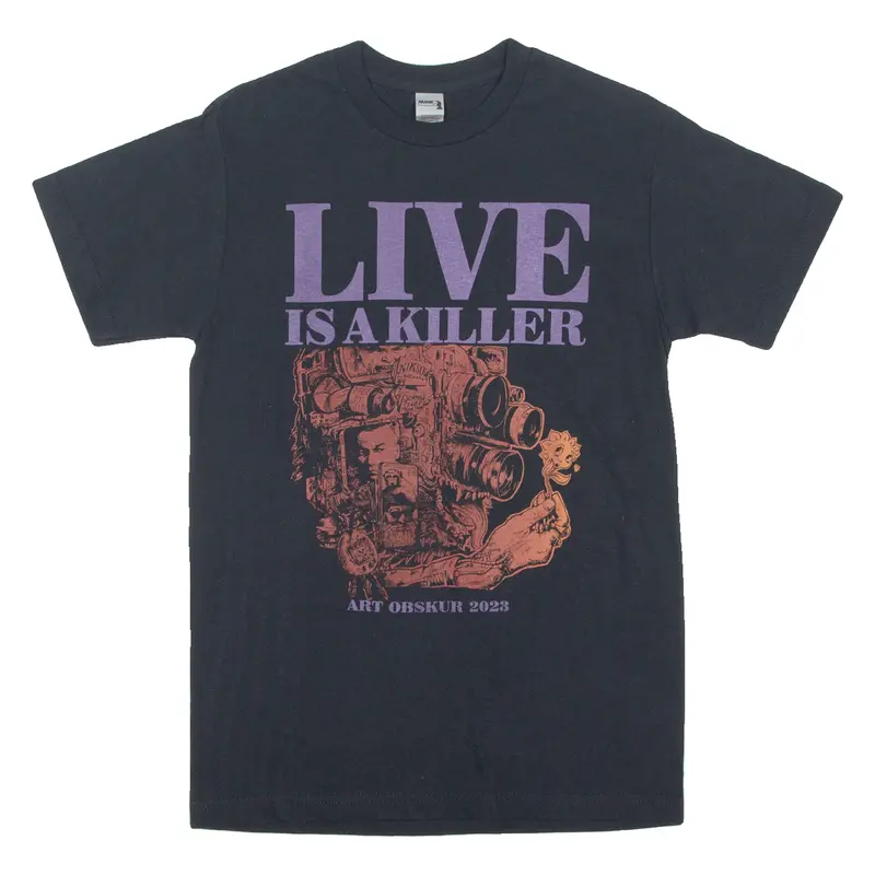 Gildan Live Is A Killer Mens T-Shirt Black Crew Neck S 1