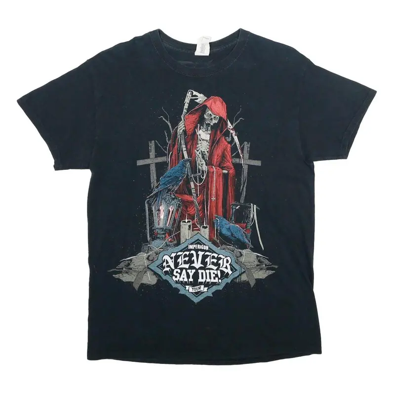 Gildan Mens Black Never Say Die Tour Graphic T-Shirt M Short Sleeve Crew Neck 1