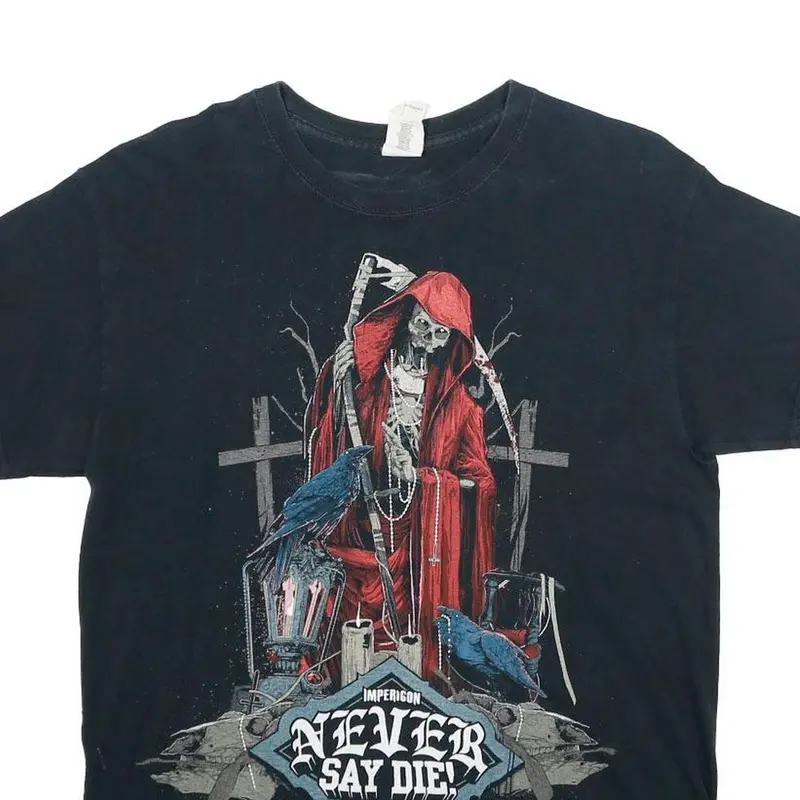 Gildan Mens Black Never Say Die Tour Graphic T-Shirt M Short Sleeve Crew Neck 2