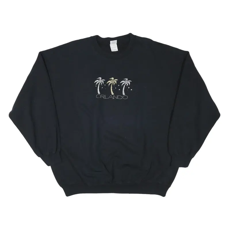 Gildan Mens Black Orlando Crew Neck 2Xl Cotton Blend Casual Sweatshirt 1