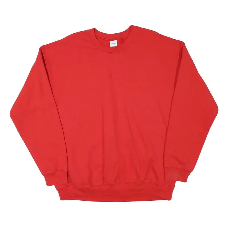 Gildan Mens Red Cotton Blend Sweatshirt L Crew Neck Long Sleeve Plain Pullover 1