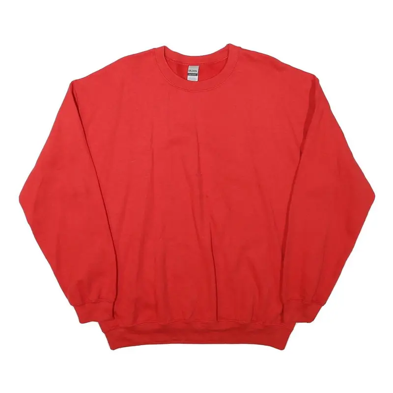 Gildan Mens Red Crew Neck L Plain Cotton Blend Sweatshirt Pullover 1