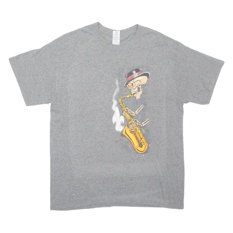 Gildan New Orleans Jazz Skull Mens T-Shirt Grey L 1
