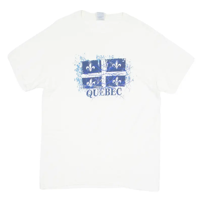 Gildan Quebec Mens T-Shirt White Crew Neck M 1