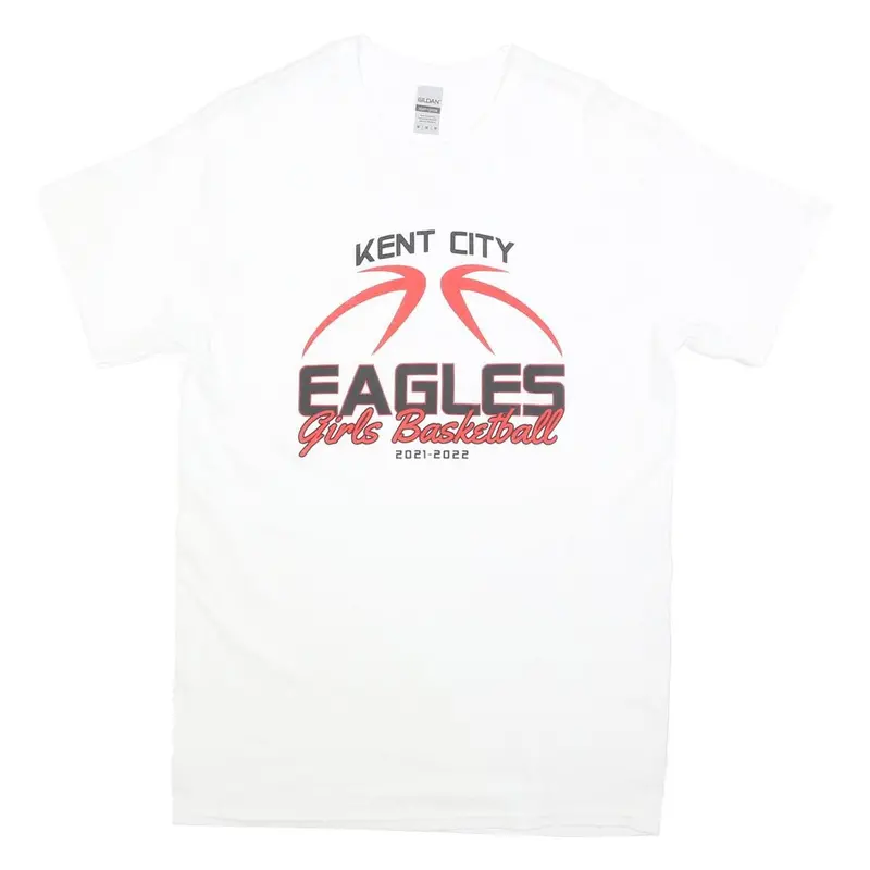 Gildan Womens White Kent City Eagles Girls Basketball T-Shirt M Short Sleeve 1