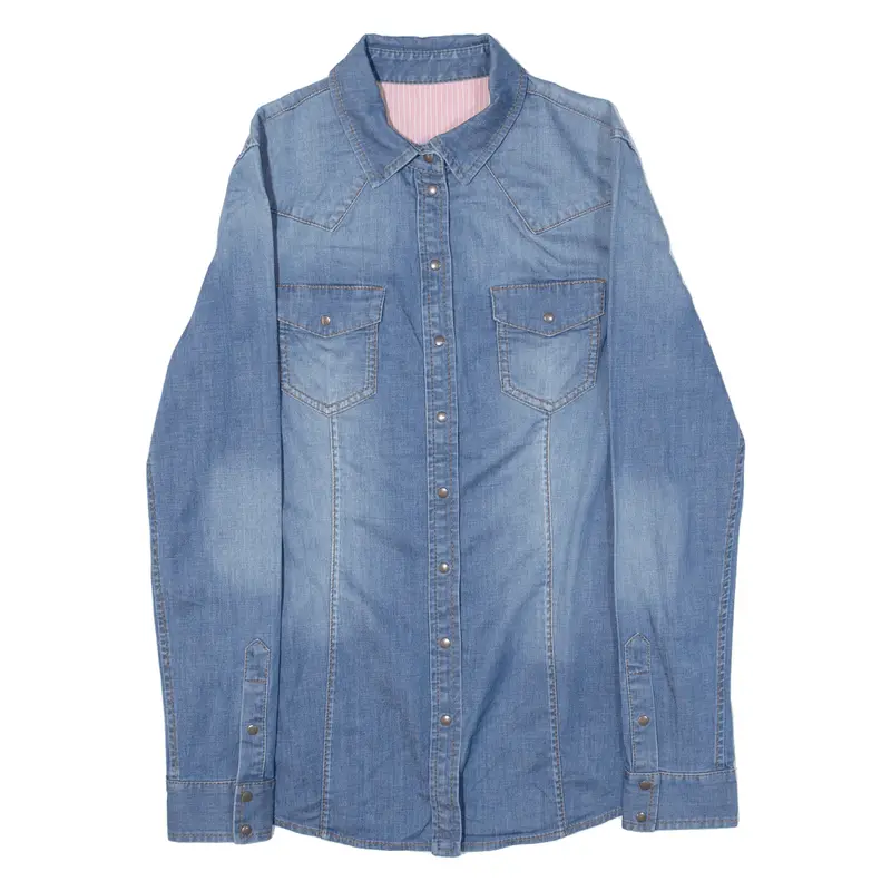 Girdear Womens Plain Shirt Blue Long Sleeve S 1