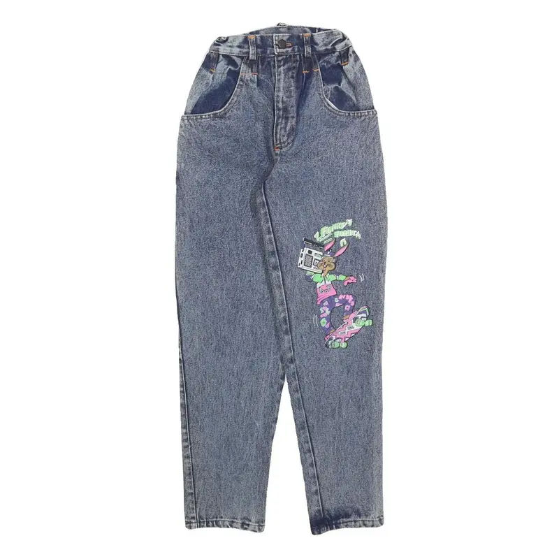 Girls Blue Regular Fit Denim Light Wash Jeans W20 L26 Roller Skate Print 1