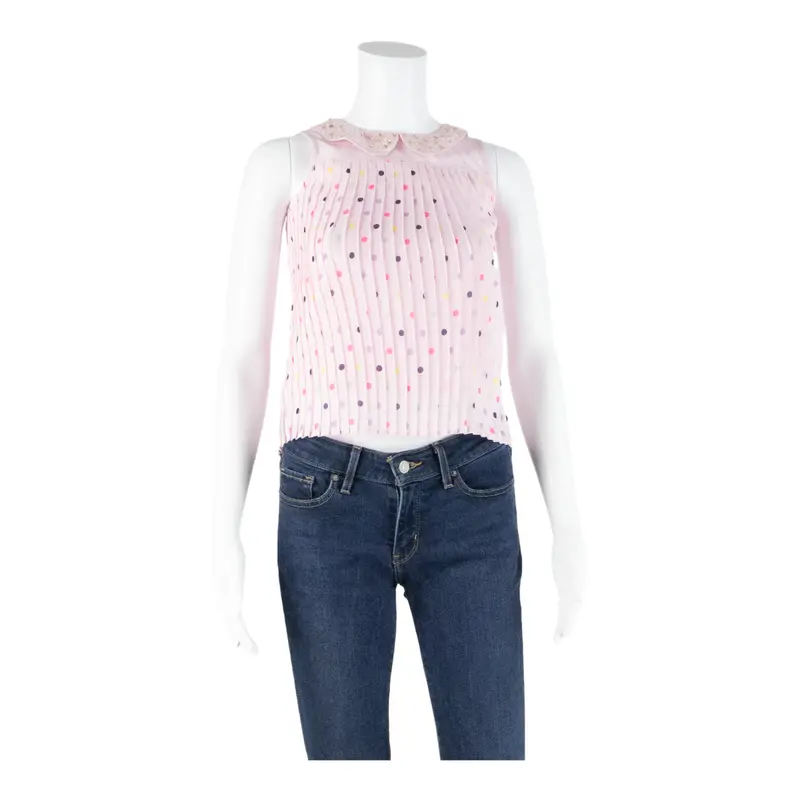 Girls Printed Vest Pink Sleeveless Polka Dot 8-9Y 1