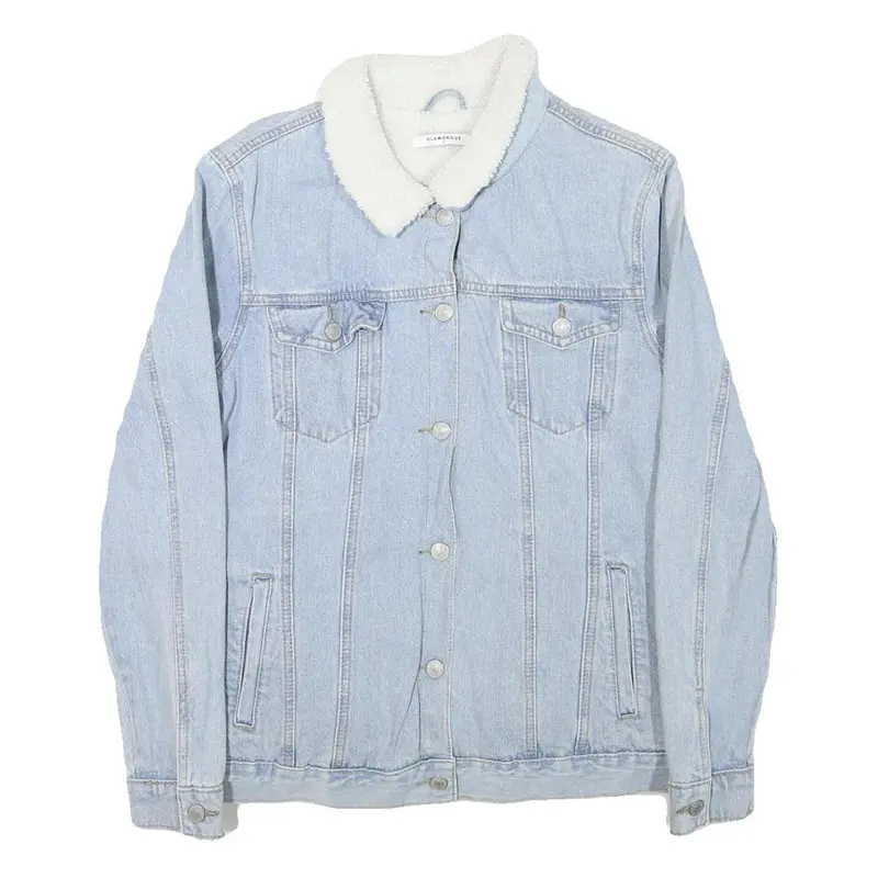Glamorous Womens Blue Denim Jacket S Cotton Blend Button Plain Casual Fashion 1