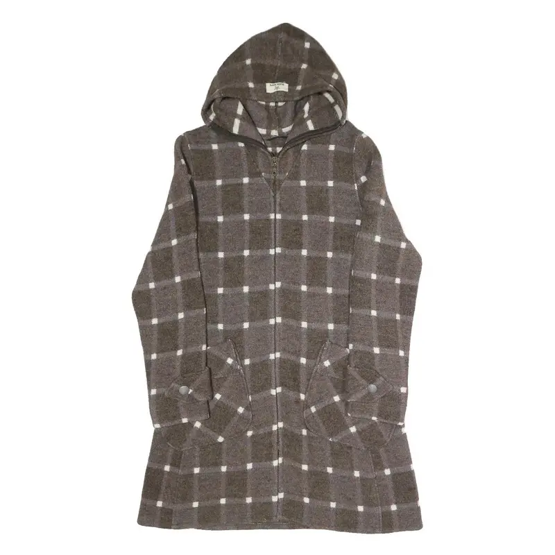 Globe Hope Womens Brown & Grey Outdoor Check Hooded Jacket S Cotton Blend Woven 1