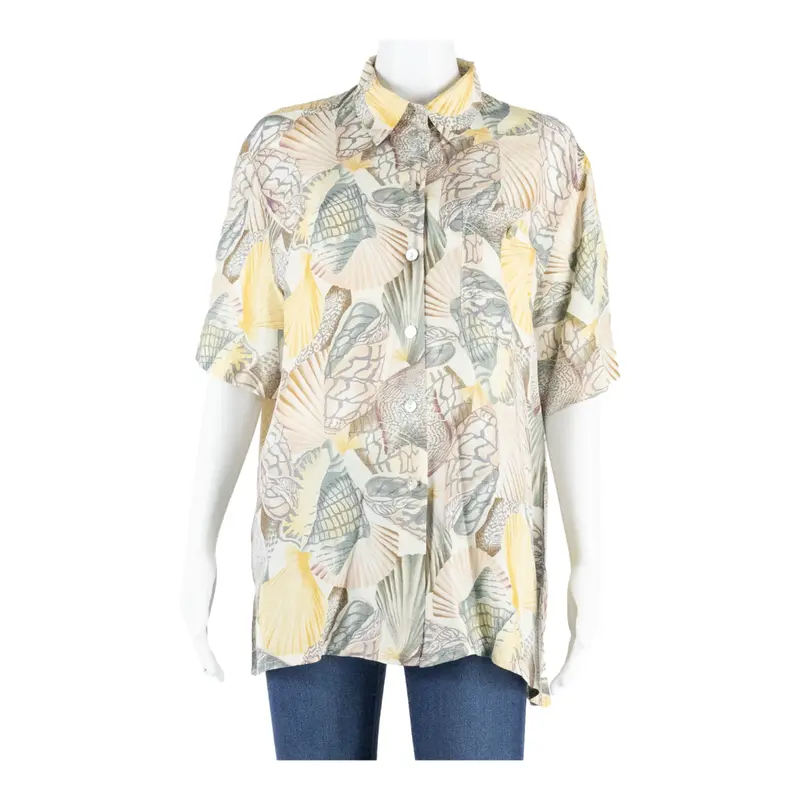 Gloria G Womens Shirt Yellow Collared Crazy Pattern Uk 16 1