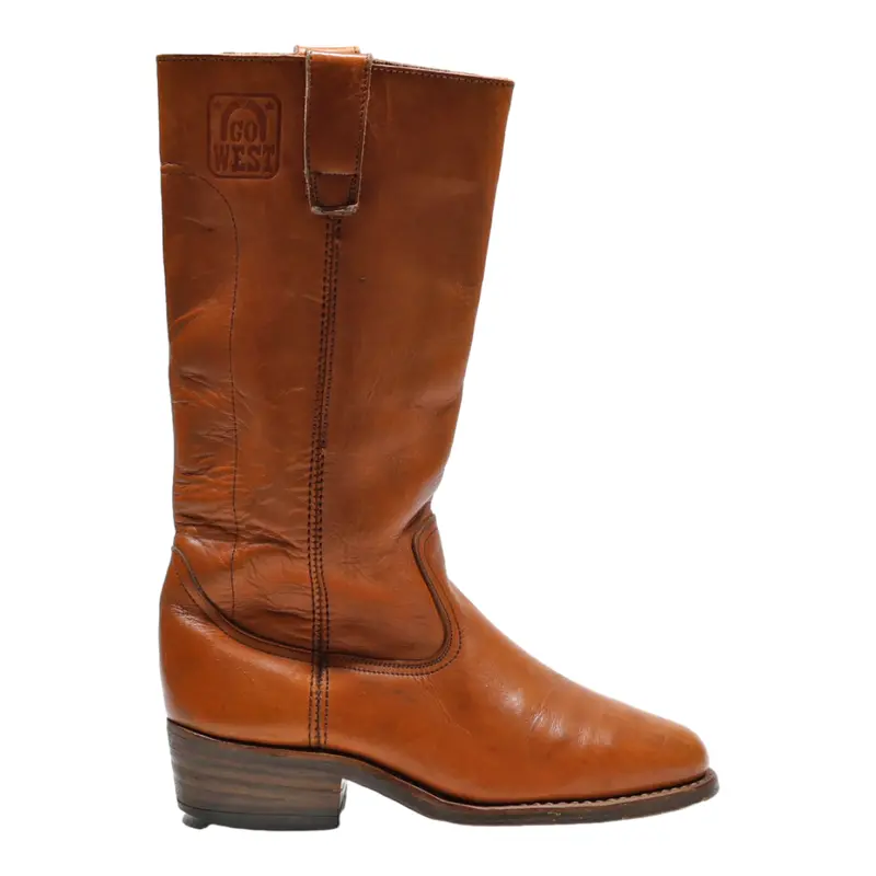 Go West Cowboy Boots Orange Leather Womens Uk 8 1