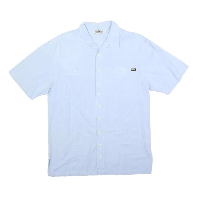 Go West Mens Blue Cotton Blend Shirt S Casual Short Sleeve Button Pocket 1