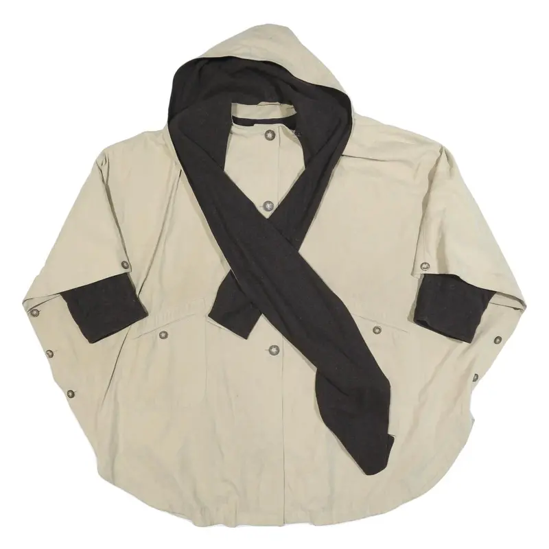 Goldix Womens Beige & Black Hooded Button Cotton Blend Jacket Xl Casual Stylish 1