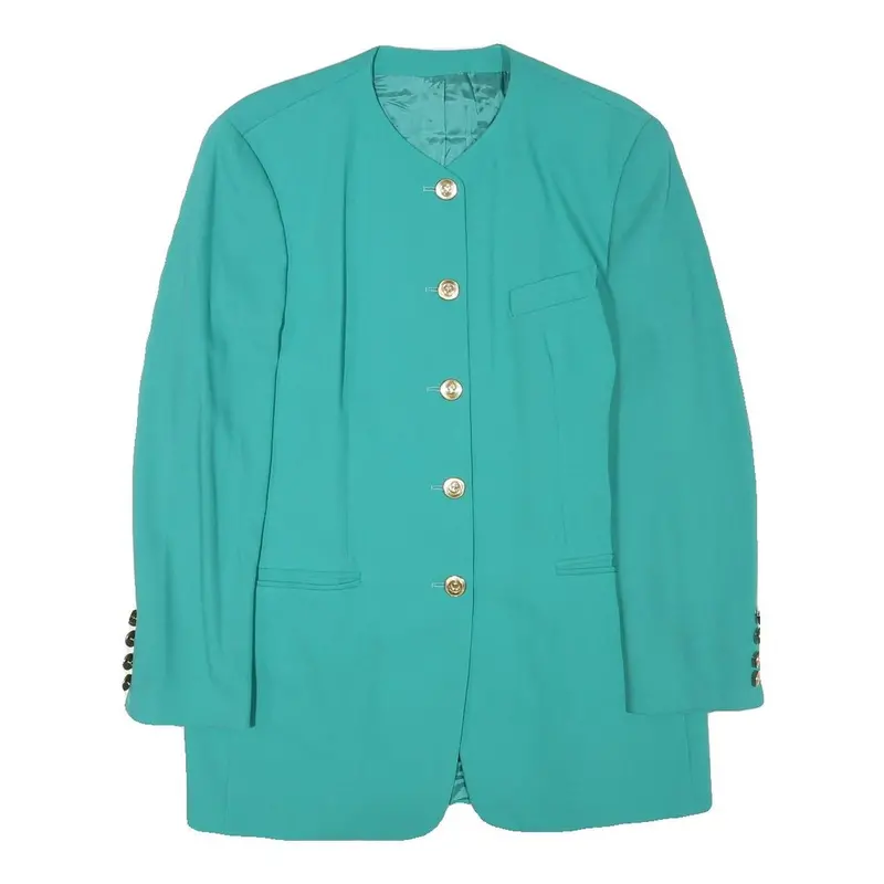 Goldix Womens Turquoise Button Jacket M Polyester Blend Plain Elegant Classic 1