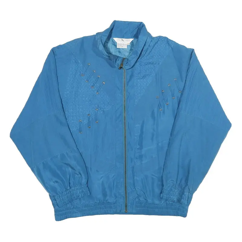 Great Cavalier Womens Blue Silk Zip Jacket Xl Woven Classic Style 1