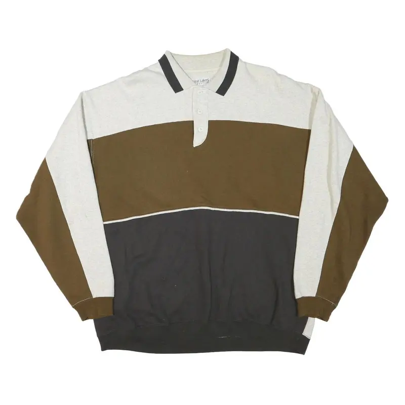 Great Lakes Mens Beige & Brown & Black Collared Xl Cotton Blend Sweater Pullover 1
