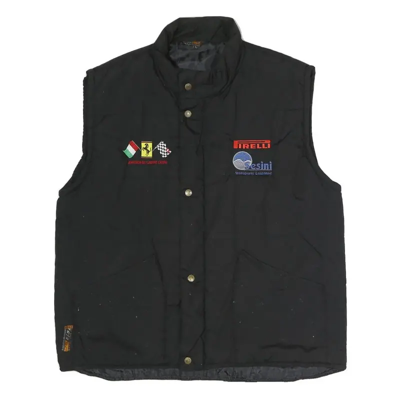 Green Bay Mens Black Racing Logo Quilted Jacket L Polyester Blend Zip 1