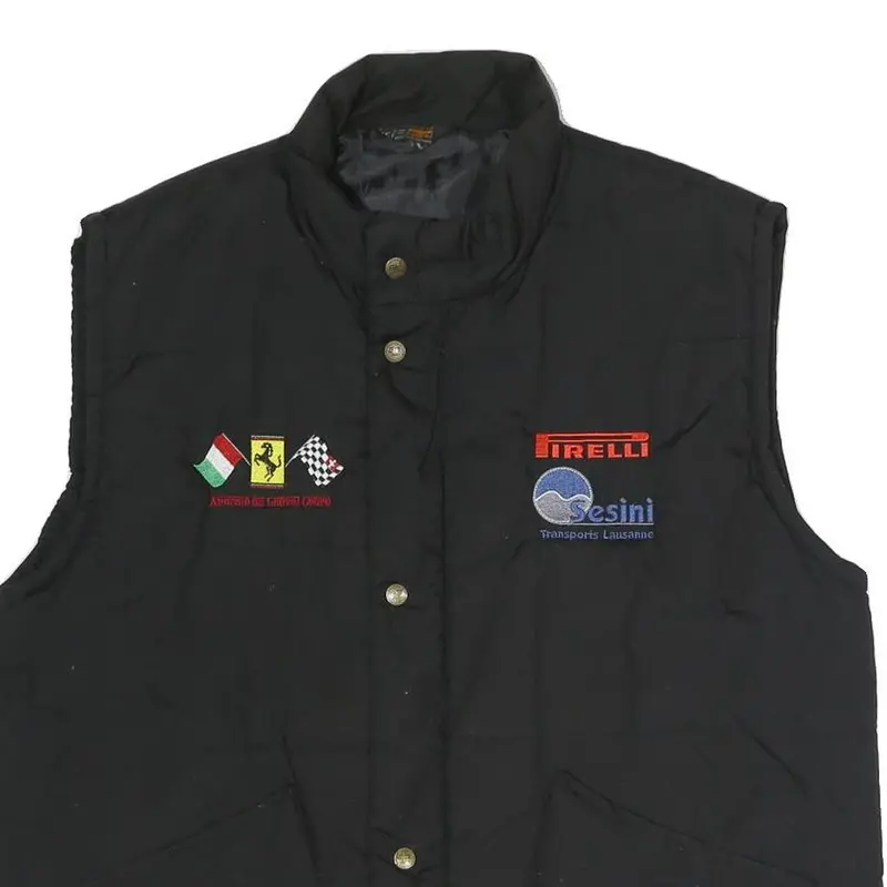 Green Bay Mens Black Racing Logo Quilted Jacket L Polyester Blend Zip 2