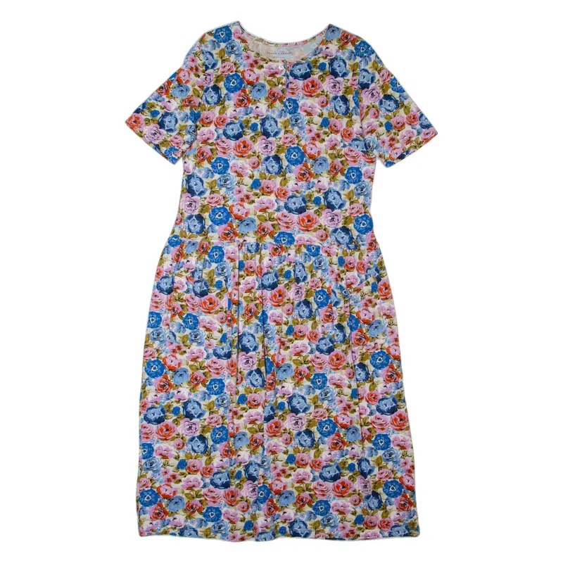 Green Cotton By Peter Haan Womens A-Line Dress Pink Floral Short Sleeve Long L 1