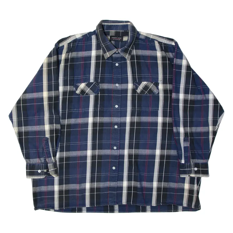 Green Leaf Mens Shirt Blue Check Long Sleeve Xl 1