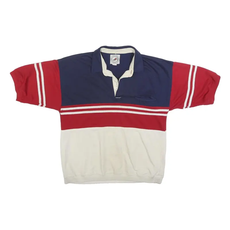 Greenline Mens Blue & Red & White Short Sleeve Striped Polo Shirt M Rugby Style 1