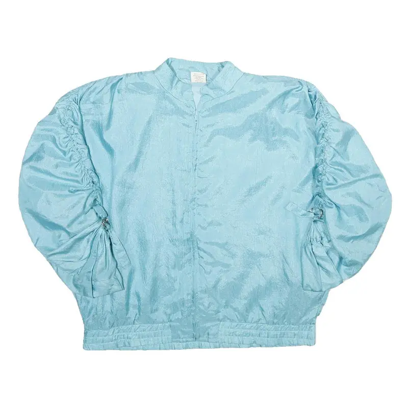 Gsr Womens Blue Jacket M Polyester Zip Plain Stylish Ruched Sleeve Lightweight 1