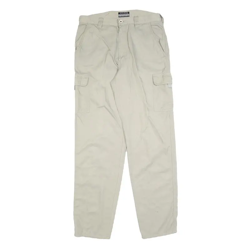 Gswd Mens Relaxed Beige Cargo Cotton Blend Trousers W32 L34 Casual Utility 1