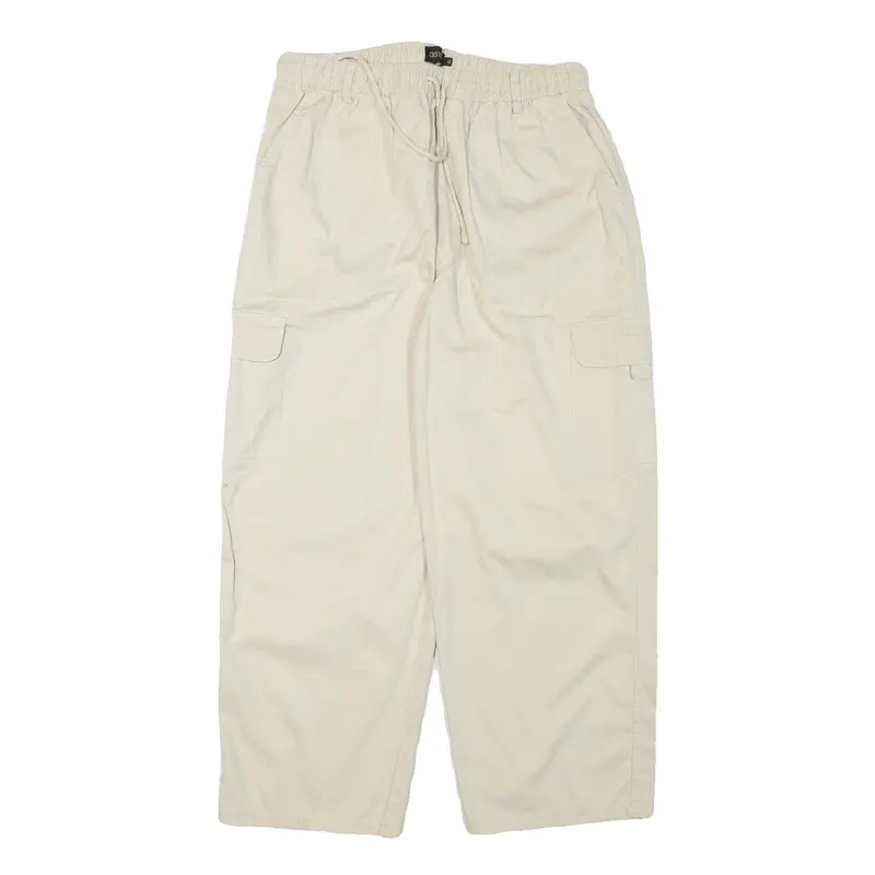 Gswd Womens Cotton Blend Cream Relaxed Cargo Drawstring Trousers W30 L25 1