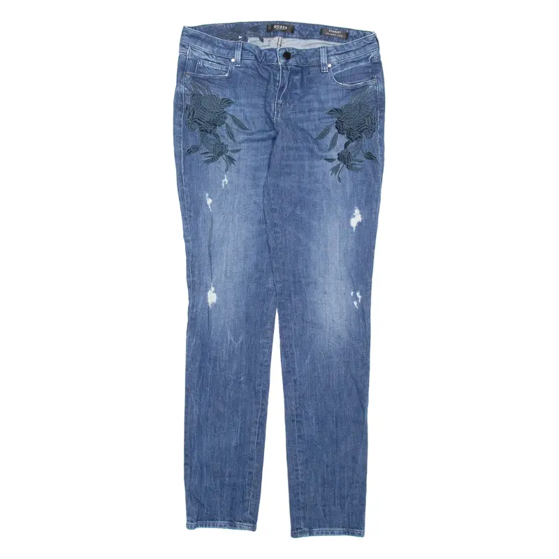 Guess Floral Mens Jeans Blue Regular Straight W30 L32 1