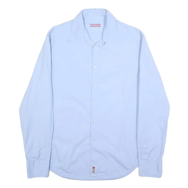 Guess Jeans Mens Blue Plain Shirt 2Xl Long Sleeve Cotton Button Collar 1