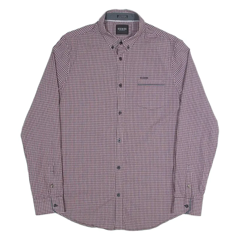Guess Jefferson Super Slim Fit Mens Shirt Red Check Long Sleeve Xl 1