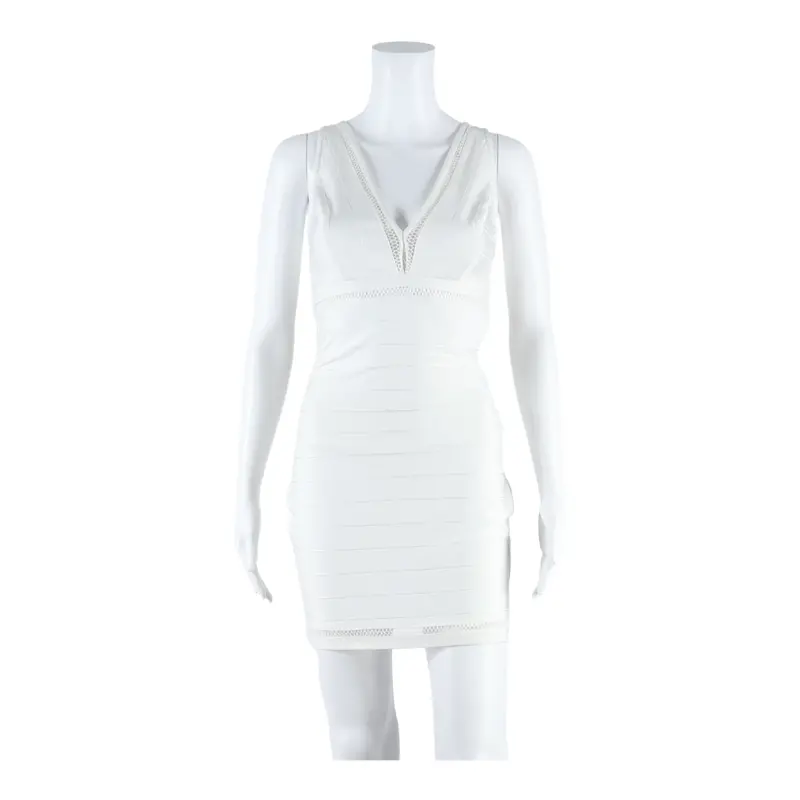 Guess Lace Trim Womens Pencil Dress White Striped Sleeveless Knee Length S 1