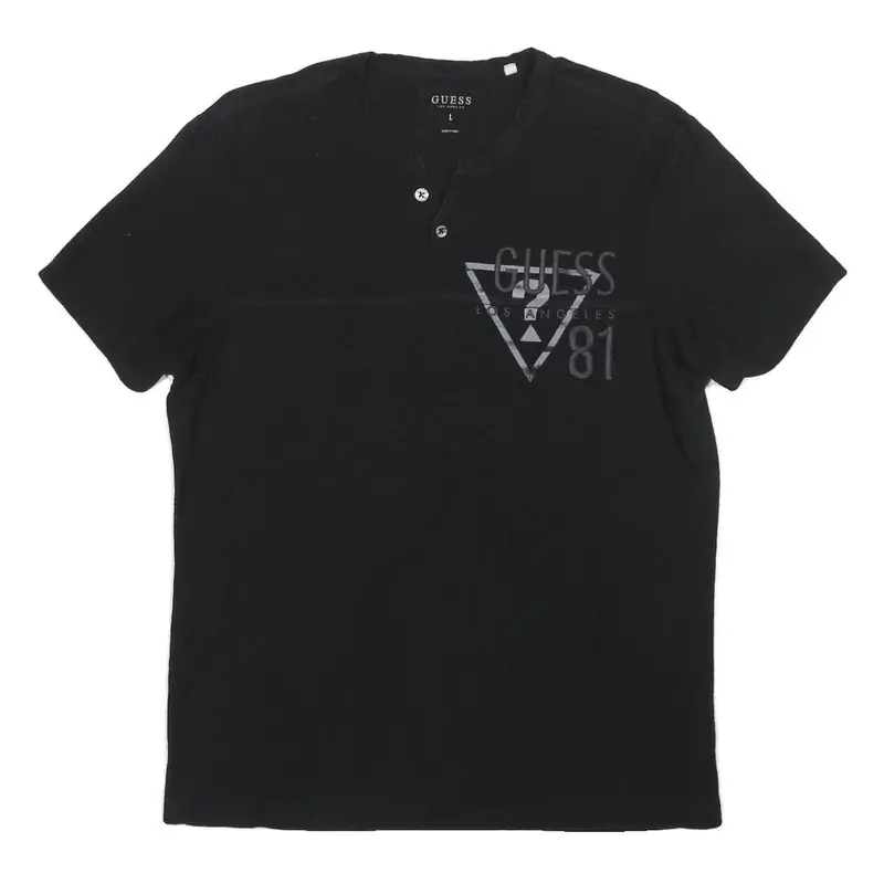 Guess Mens Black Graphic T-Shirt L Short Sleeve Henley Neck Cotton Blend 1