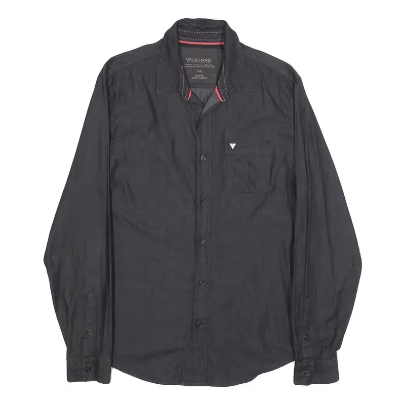Guess Mens Black Slim Fit Shirt S Cotton Blend Long Sleeve Stylish Casual 1