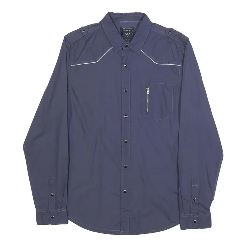 Guess Mens Blue Cotton Shirt M Casual Long Sleeve Button Shirt 1