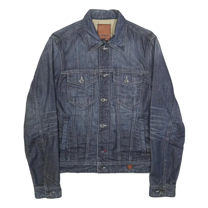 Guess Mens Blue Denim Jacket S Cotton Classic Button Closure Casual 1