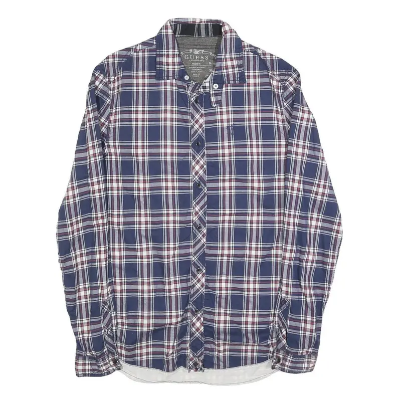 Guess Mens Blue & Maroon Check Shirt M Cotton Blend Button Collar Casual 1