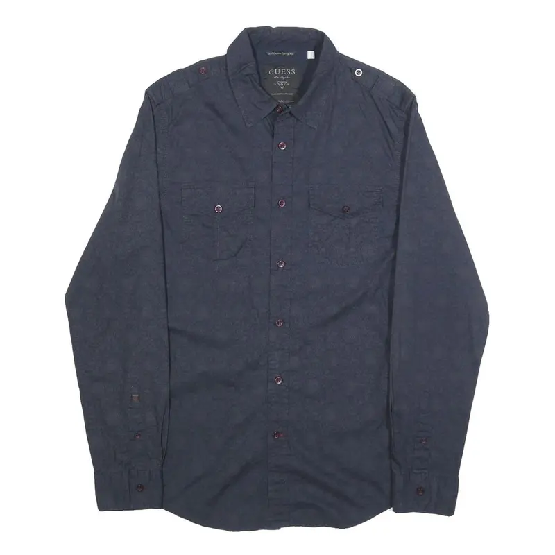 Guess Mens Blue Patterned Shirt S Casual Cotton Long Sleeve Button 1