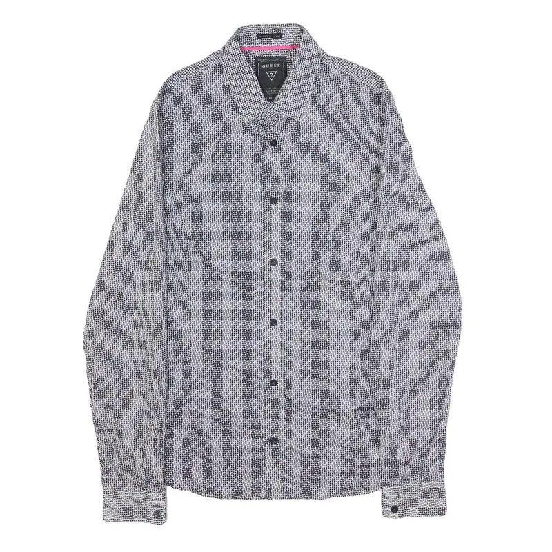 Guess Mens Blue & White Patterned Shirt Xs Cotton Blend Long Sleeve Button 1