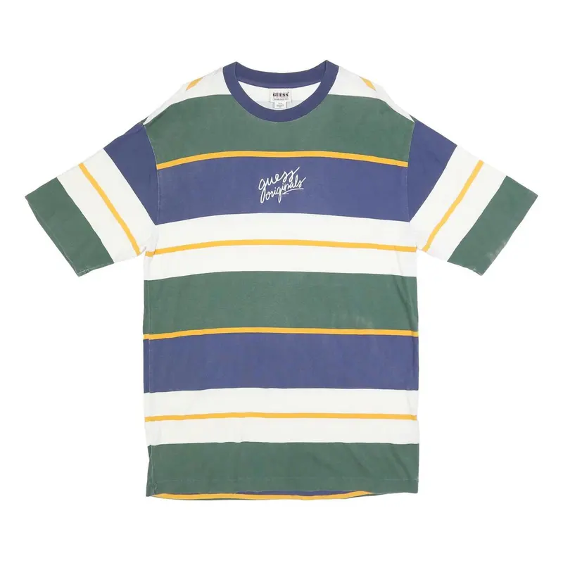 Guess Mens Green & Blue Striped Graphic T-Shirt S Short Sleeve Crew Neck 1