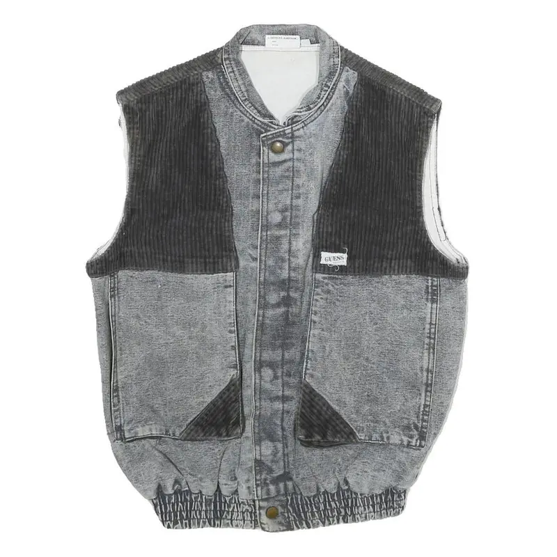Guess Mens Grey Black Denim Button Jacket Xs Cotton Casual Vest Style 1