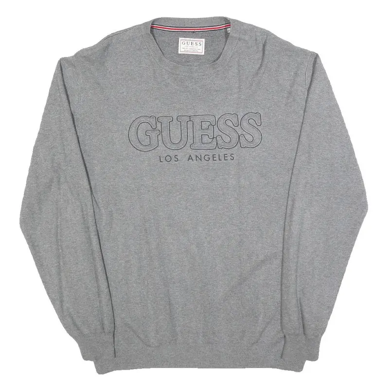 Guess Mens Grey Plain Cotton Blend Jumper Crew Neck Basic Knit L Casual 1