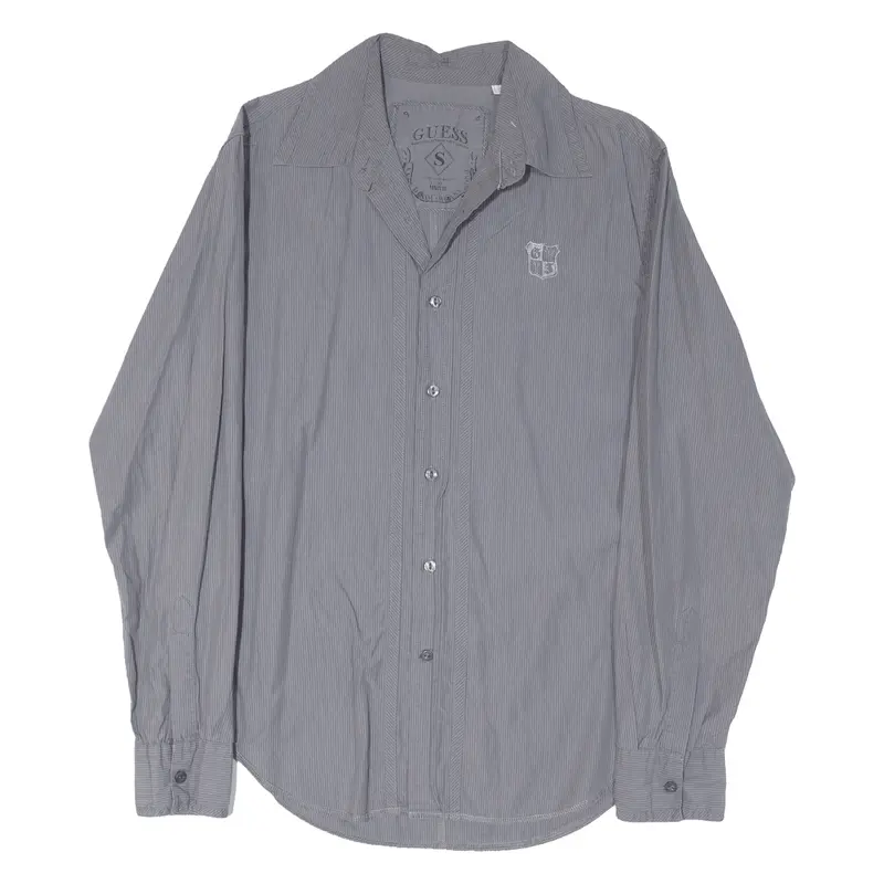 Guess Mens Plain Shirt Grey 90S Striped Long Sleeve S 1