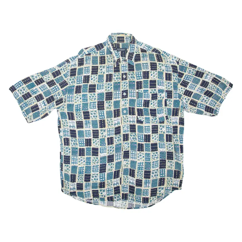 Guess Mens Shirt Blue Crazy Pattern M 1